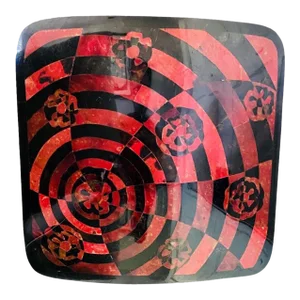 Organic Modern Mosaic Vase in Black & Red Exotic Shell, Vintage R & Y Augousti