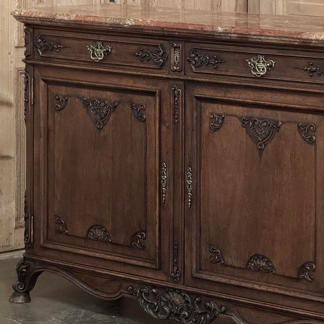Wood Antique Country French Louis XIV Walnut Marble Top Buffet For Sale - Image 7 of 18