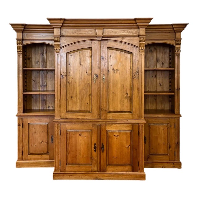 Rustic Three-Piece Waxed Solid Pine Armoire For Sale