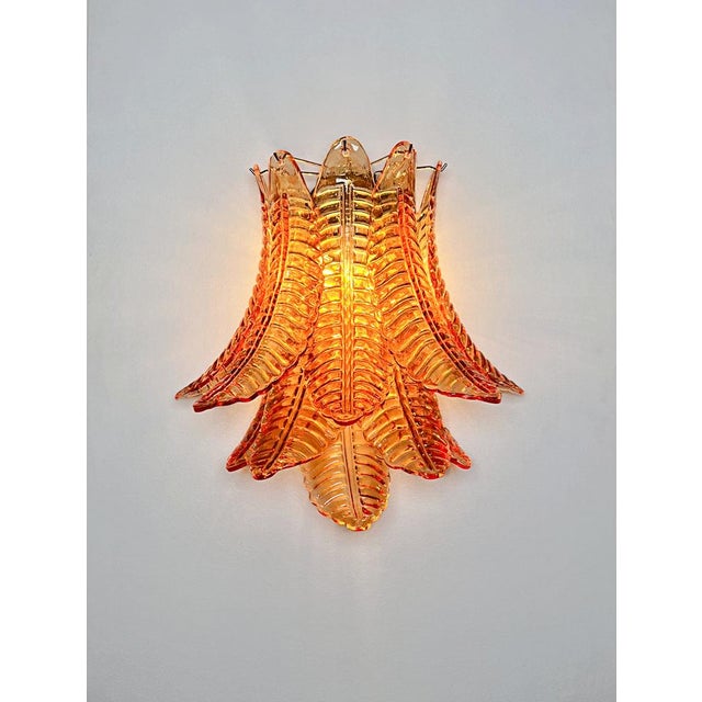 Vintage Murano Six-Tier Felci Wall Sconces in Amber Glasses, 1990s, Set of 2 For Sale - Image 12 of 18