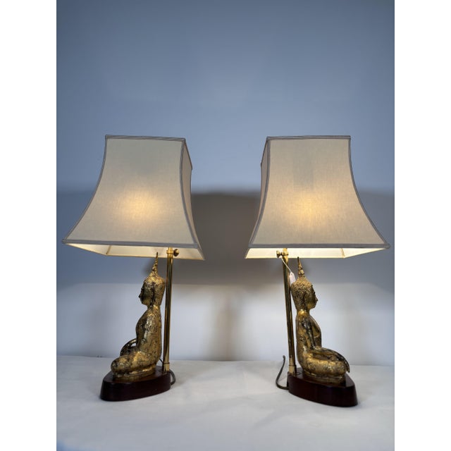 Southeast Asian Gilded Cast Iron Buddha Lamps, 20th Century, Set of 2 For Sale - Image 6 of 18