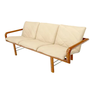 Leather and Teak Midcentury Danish Modern Floating Sofa