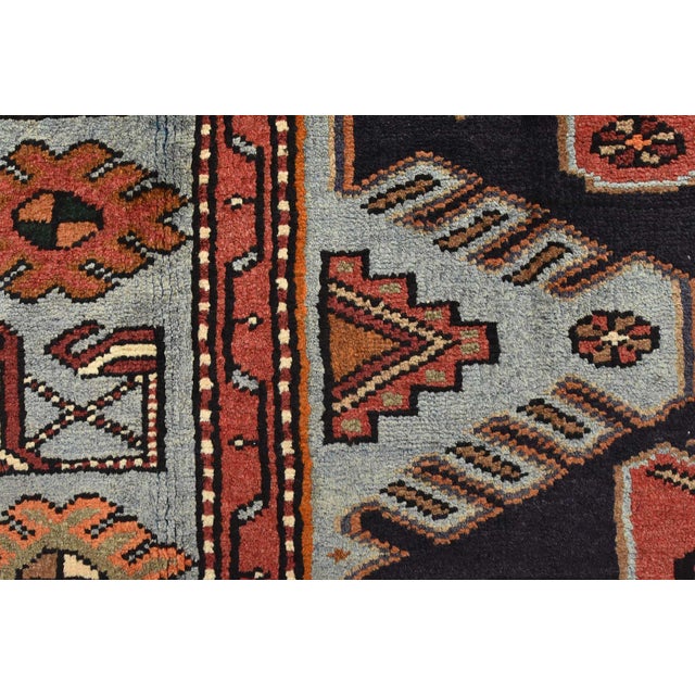 Zanjan Rug 4'5'' X 6'8'' Blue Wool Vintage Tribal Hand-Knotted Oriental Carpet For Sale - Image 10 of 15