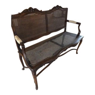 Early 20th Century Antique French Cane Bench For Sale