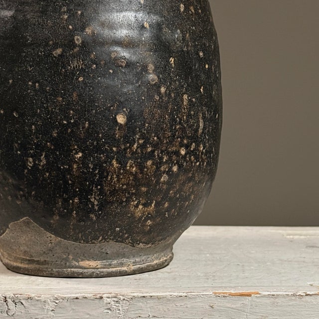 Black Antique 18th Century Folk Art Khmer Stoneware Glazed Handled Jar (Cambodia) For Sale - Image 8 of 10