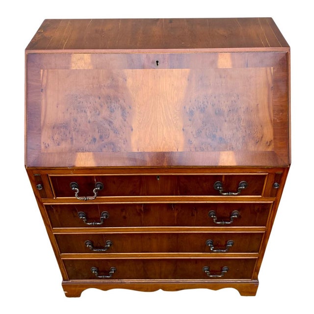 Vintage English Walnut Secretaire, 1930s For Sale - Image 9 of 9