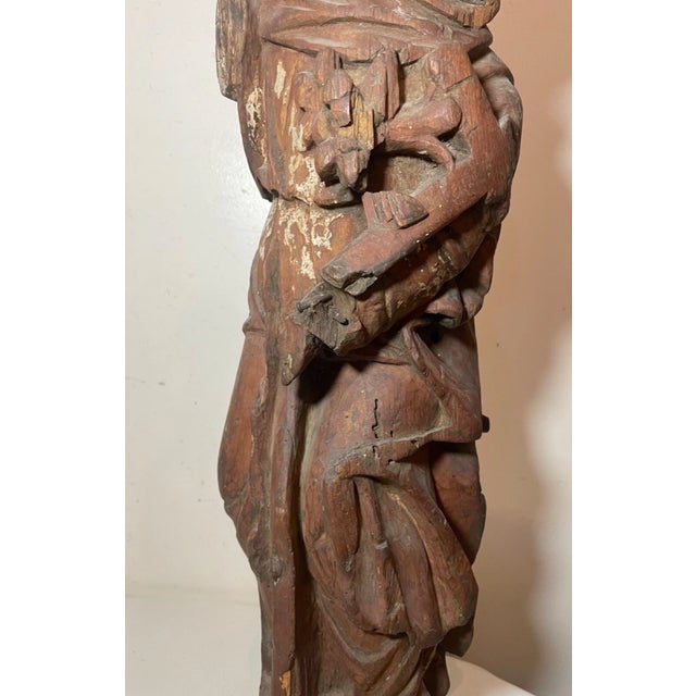 Large Antique 1600's Hand Carved Wood Religious Jesus Crucifix Saint Sculpture For Sale - Image 12 of 16