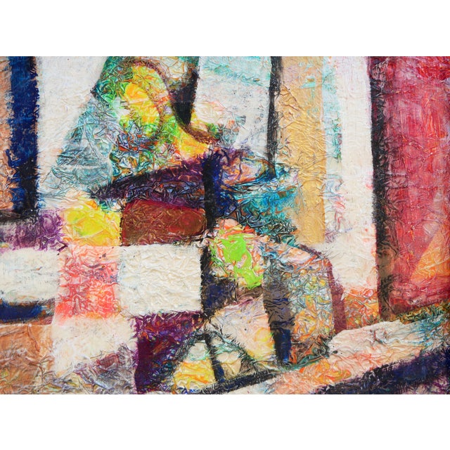 David Adickes Modern Abstract Red, Orange, and Yellow Toned Cubist Inspired Foil Painting, 2008 For Sale - Image 4 of 8