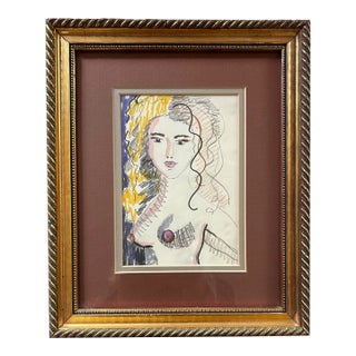 Vintage 1970’s Abstract Mixed Media Drawing ~ Torso of a Nude Woman For Sale