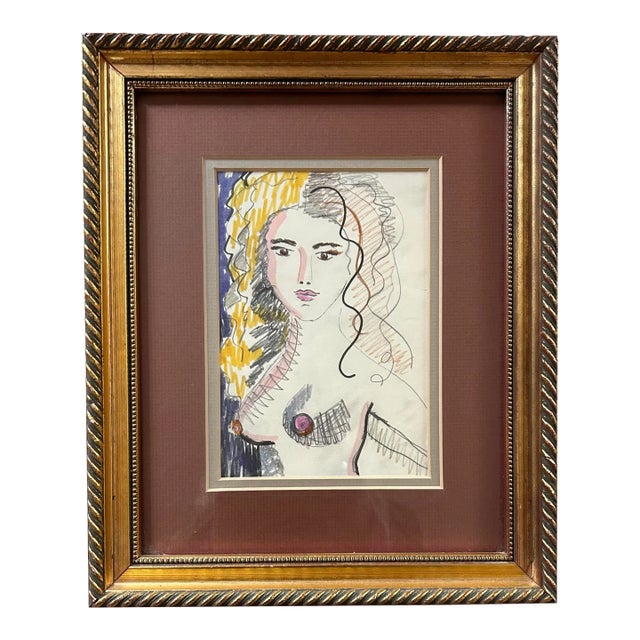 Vintage 1970’s Abstract Mixed Media Drawing ~ Torso of a Nude Woman For Sale