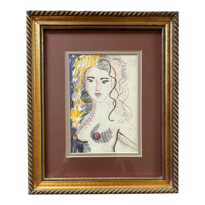 Vintage 1970’s Abstract Mixed Media Drawing ~ Torso of a Nude Woman