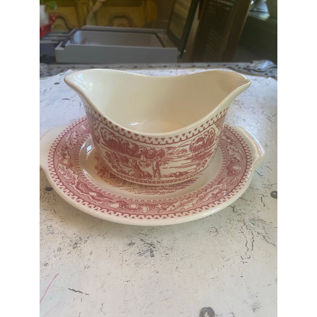 Ceramic 1960s Royal China Co Memory Lane Gravy Boat & Handled Under Plate For Sale - Image 7 of 11