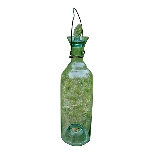 Old Hand Blown Glass Bug Trap, France, Pale Green W/Stopper For Sale