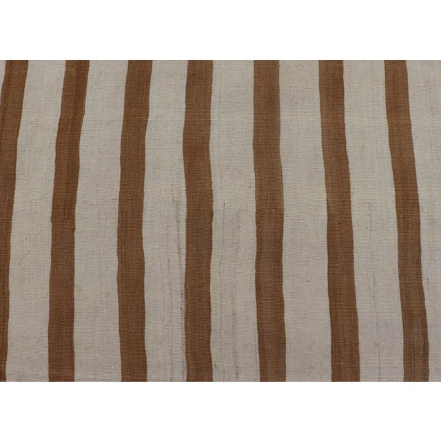 Textile Mid 20th Century Vintage Turkish Kilim Rug With Horizontal Stripes in Light Brown and Cream For Sale - Image 7 of 11