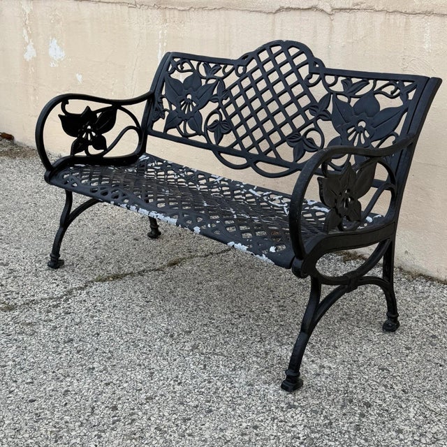 Art Nouveau Mid 20th Century Contemporary Art Nouveau Style Cast Aluminum Garden Patio Garden Bench Loveseat For Sale - Image 3 of 15