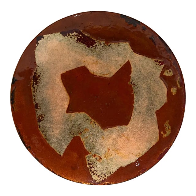 1960s Modernist Abstract Copper Enamel Plate Organic Design Brown and Gold For Sale