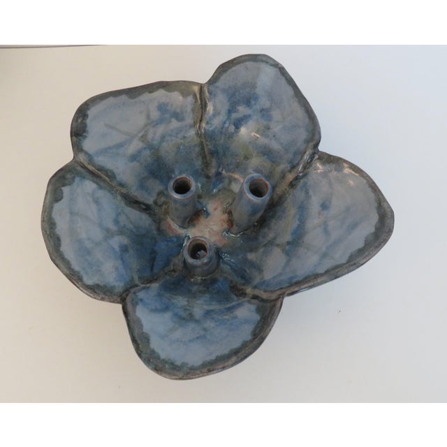 Studio Art Pottery Ikebana Vase 3 Flower Tubes Floral Frog Signed Hand-Made For Sale - Image 4 of 7