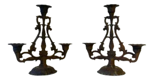 Early 20th Century Neoclassical Wrought Iron Candelabras - a Pair