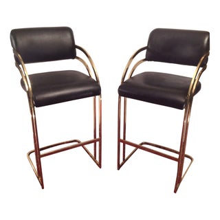 Milo Baughman Style Bar Stools - A Pair For Sale