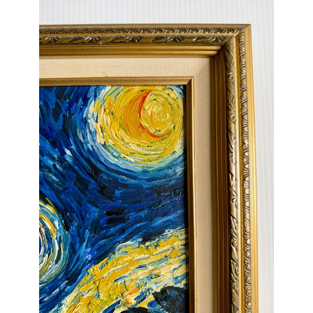 Blue Late 20th Century Oil on Canvas After Van Gogh “The Starry Night” For Sale - Image 8 of 16
