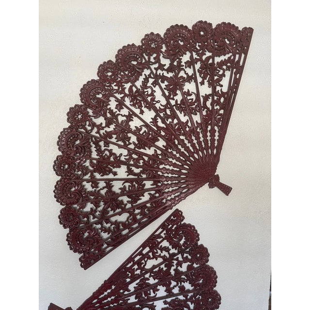 2 Vintage Burwood Homco Asian Wall Plaque Fans For Sale In Palm Springs - Image 6 of 10