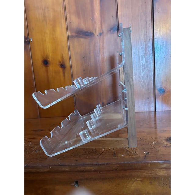 Vintage Lucite and Wood Wine Rack, 1980s Modern Minimalist 8 Bottle Bar Display For Sale In New York - Image 6 of 12