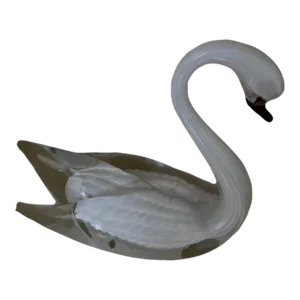 Vintage Hand Blown Glass White Swan by Fm Konstglas Sweden