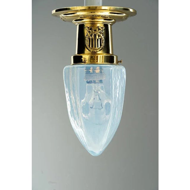 Art Deco Ceiling Lamps with Opaline Glass Shades, 1920s, Set of 2 For Sale - Image 6 of 12