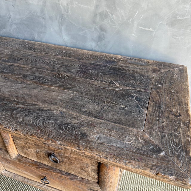 Wood Vintage Elm Wood Console Table With Drawers For Sale - Image 7 of 13