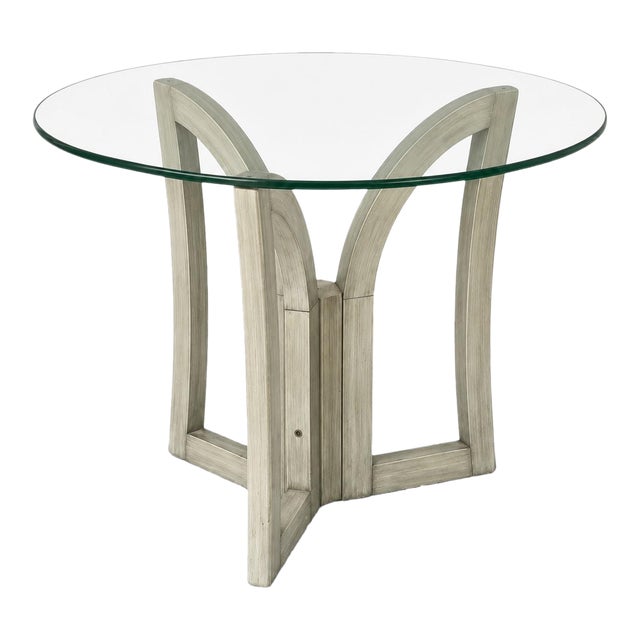 Vintage Postmodern Sculptural Tripod Side Table With Round Glass Top For Sale