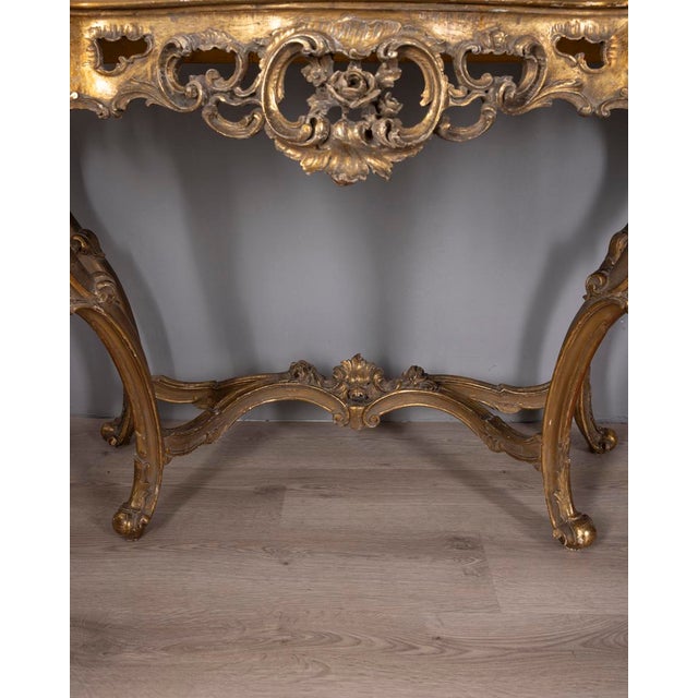 Gold Antique Console Table with Mirror in Decorated Wood, 1890s For Sale - Image 8 of 18
