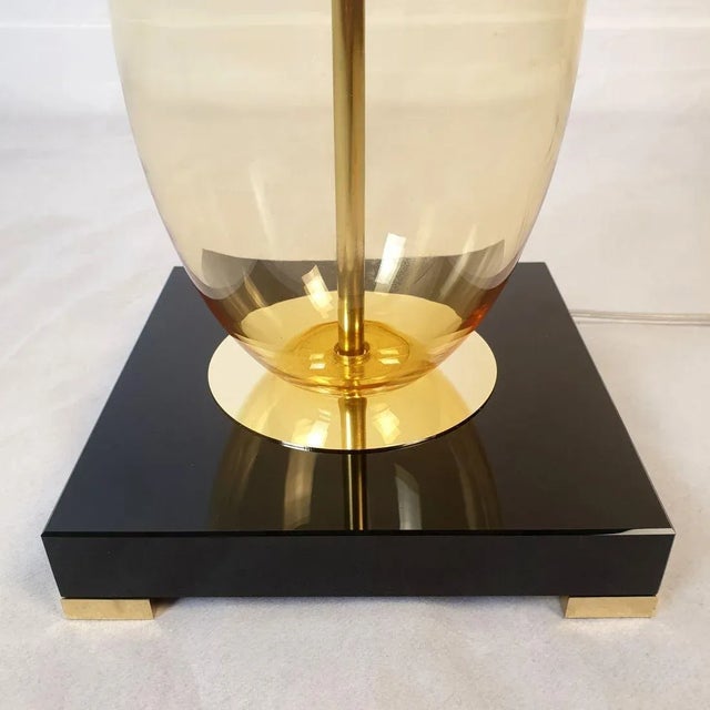 Pair of 1990s Amber, Mid Century Modern Murano Glass Lamps For Sale - Image 9 of 12