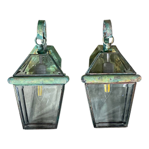 Funky Pair of Vintage Solid Brass Lanterns - 7”w X 8”d X 13” High