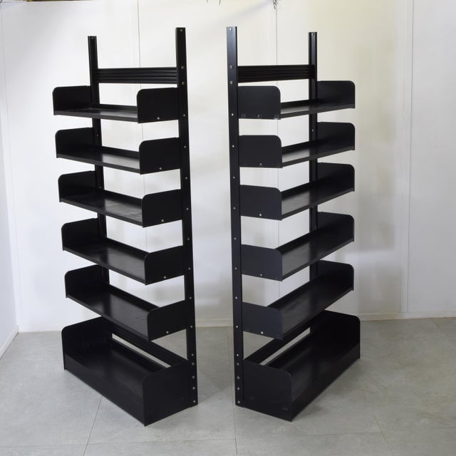 Industrial Metal Shelving Unit Congress Model in Black Lacquered Metal Frame from Lips Vago, Set of 2, in Good conditions....
