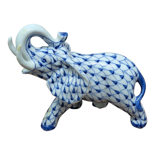 Vintage Porcelain Blue and White Elephant For Sale