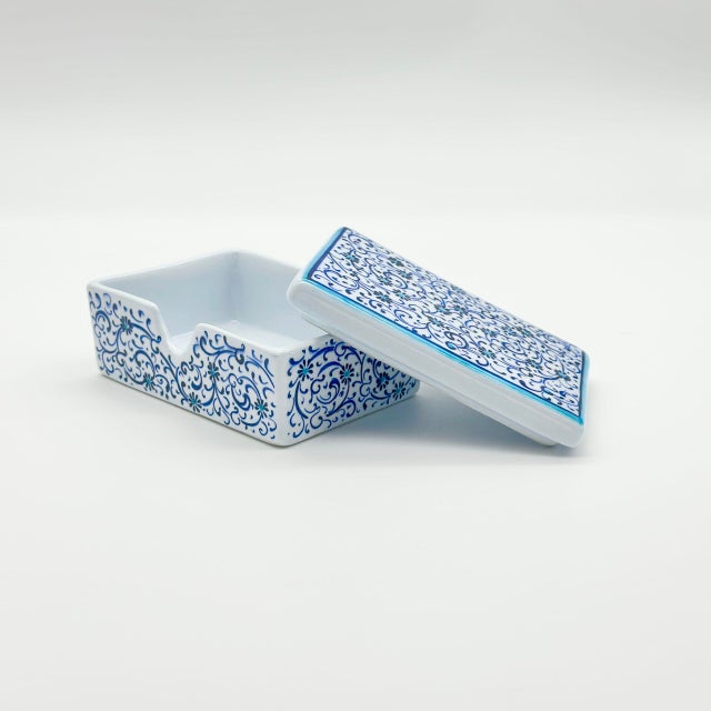 Handmade Ceramic Business Card Box with Lid – Blue “Golden Horn” (Haliç) Pattern – Iznik Desk Organizer For Sale - Image 6 of 9