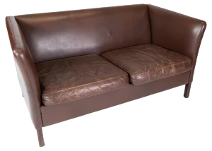 Danish Two Seater Sofa Upholstered with Dark Brown Leather, 1960s