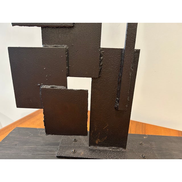 Wood 1970s Abstract Sculpture in Welded Steel Iron & Wood For Sale - Image 7 of 10