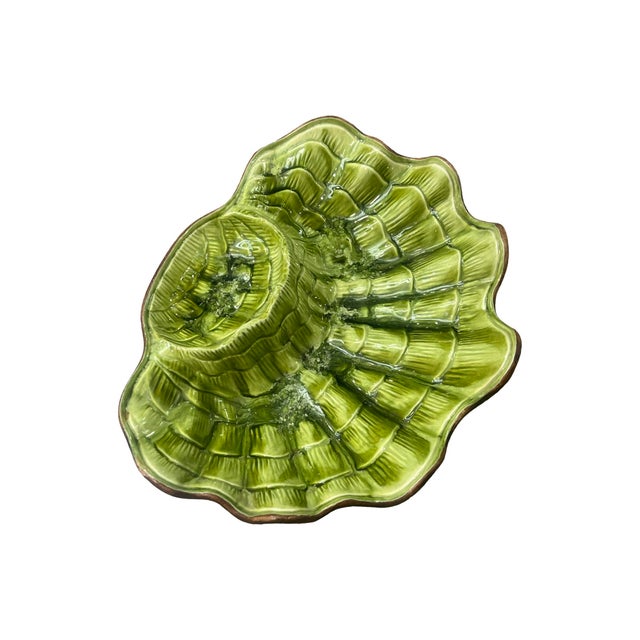 1960s Vintage Mid Century Modern 1960s Treasure Craft Vibrant Green Sara Shell Clam Serving Dish Bowl Candy For Sale - Image 5 of 6
