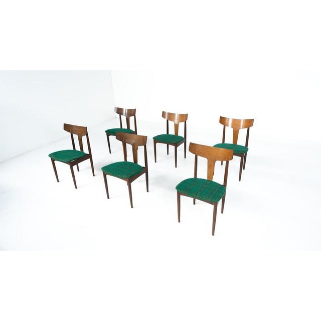 1960s Mid-Century Modern Chairs in Wood and Fabric, Italy, 1960, Set of 6 For Sale - Image 5 of 18
