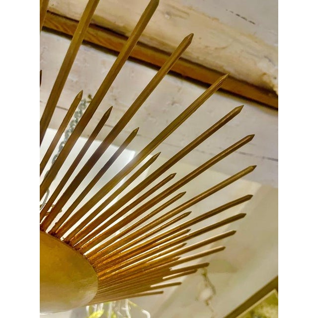 Metal Spanish Solar Crown Sunburst Wall Light in Gilt Metal, 1950 For Sale - Image 7 of 10