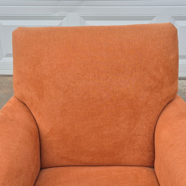 Late 20th Century Vintage Square Back Rust Orange Upholstered Skirted Roll Arm Lounge Chairs - A Pair For Sale - Image 5 of 17