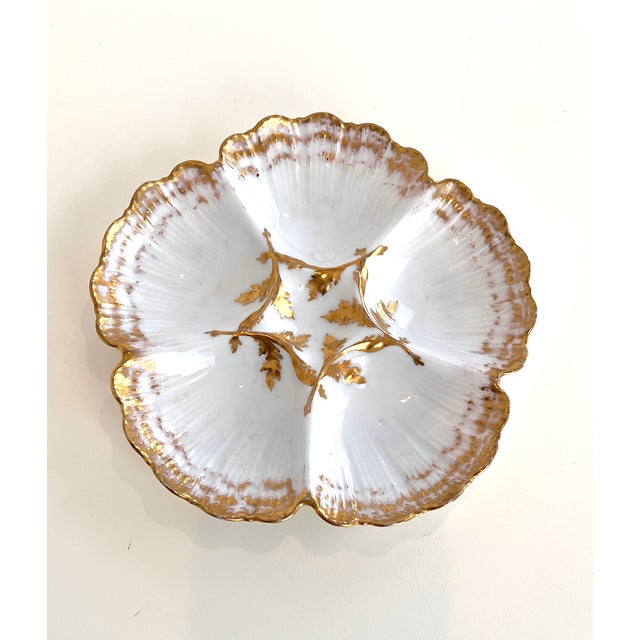 Antique Limoges Porcelain Oyster Plate With Gold Gilt Details For Sale - Image 10 of 16