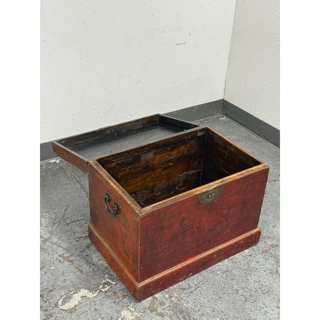 Red Antique Chinese Red Lacquered Trunk For Sale - Image 8 of 12