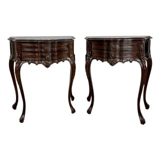 French Louis XV Style Bombe Nightstands with Two Drawers, 1930, Set of 2 For Sale