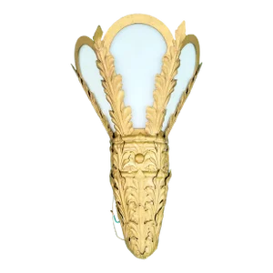 Vintage Large Antique Gold Metal Hollywood Regency Leaf Design Torchiere Wall Sconce, (8 Available)