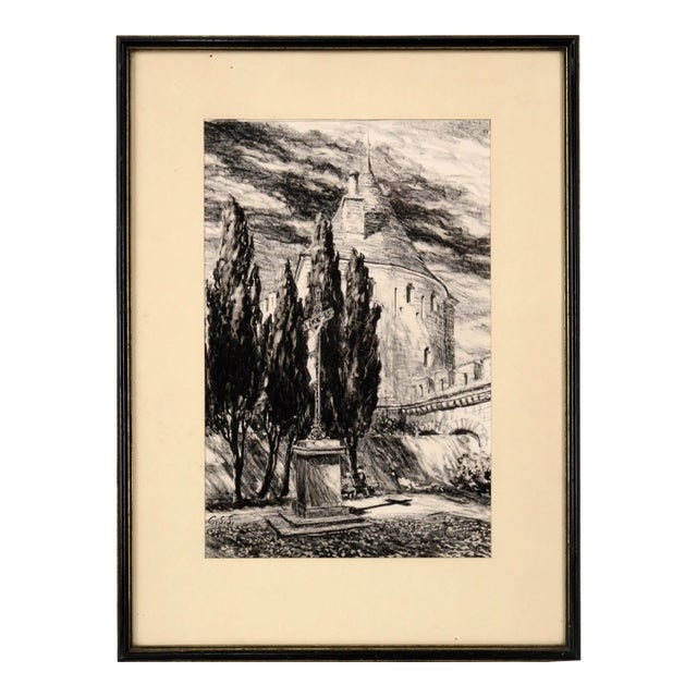 Carcassonne Citadel, France - Pastel Drawing by Charles Sumner Schneider by Charles Sumner Schneider For Sale