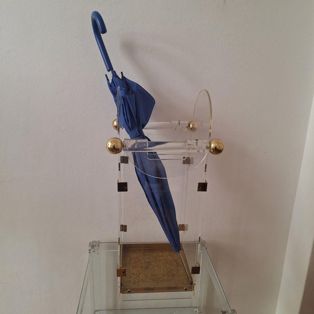 Acrylic Glass and Brass Umbrella Stand in the style of Fontana Arte, 1970s For Sale - Image 13 of 14