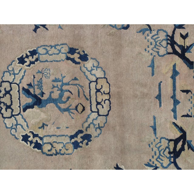 Antique Chinese Rug, Tan and Blue Oriental Handmade Wool Rug For Sale In New York - Image 6 of 8