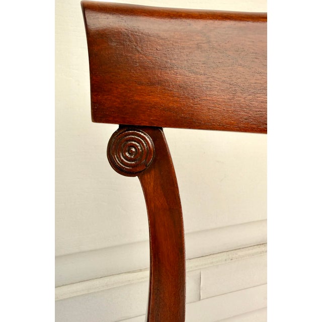 Wood Set of 6 Neoclassical Dining Chairs With Carved Swag Backs, Blue Velvet Upholstery For Sale - Image 7 of 18